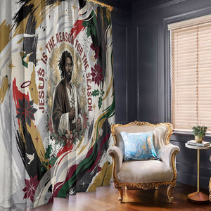 King Jesus Black Christmas Window Curtain Religious Christian Faith Nativity Poinsettia