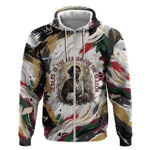 King Jesus Black Christmas Zip Hoodie Religious Christian Faith Nativity Poinsettia