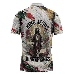 King Jesus Black Christmas Zipper Polo Shirt Religious Christian Faith Nativity Poinsettia