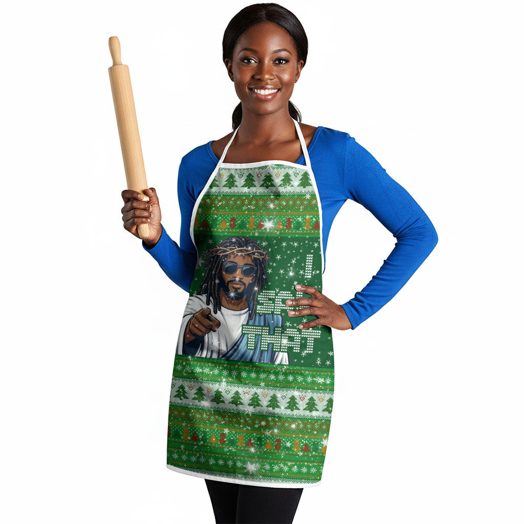 Black Jesus Merry Christmas Apron Santa Claus Africa - Religious Faith Holiday