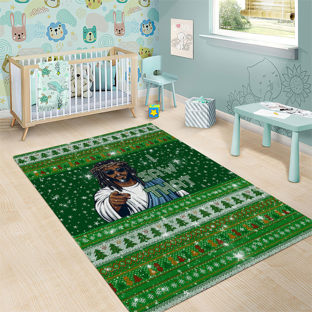 Black Jesus Merry Christmas Area Rug Santa Claus Africa - Religious Faith Holiday