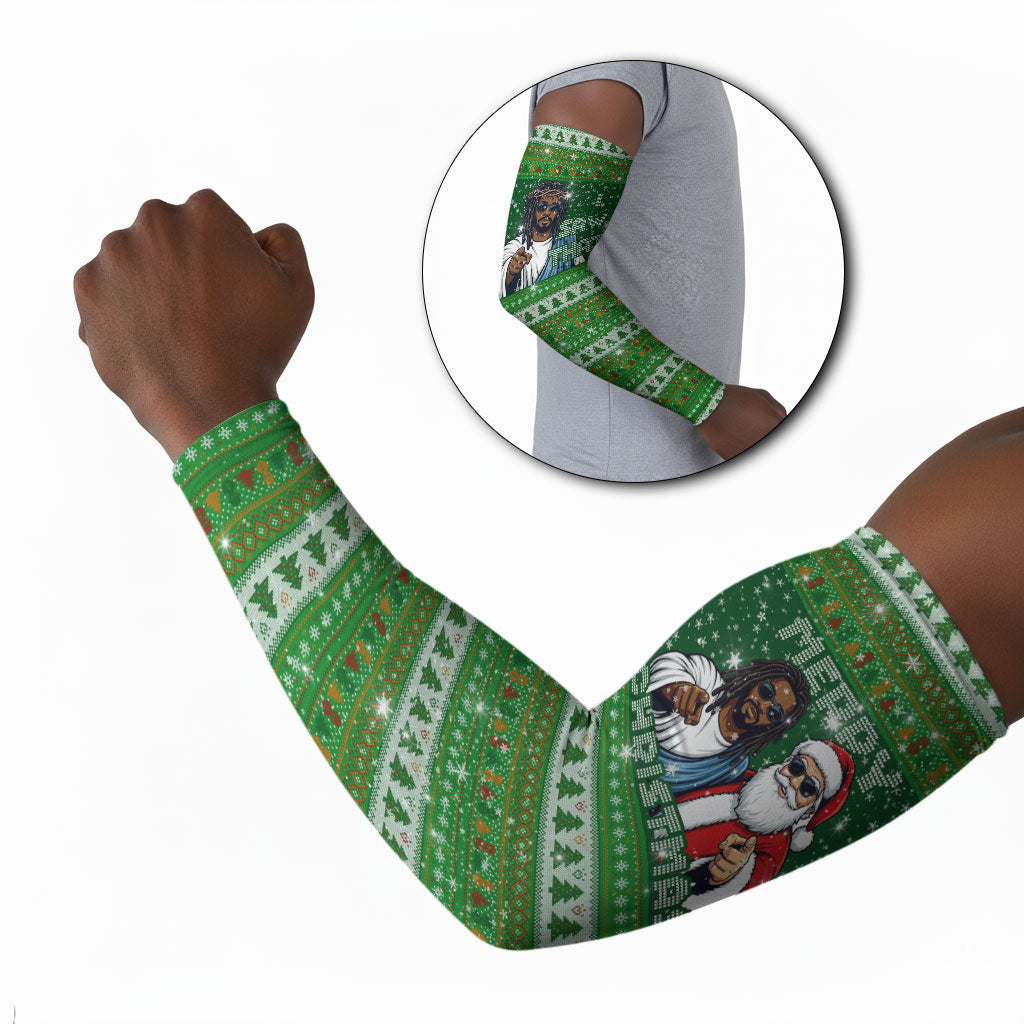 Black Jesus Merry Christmas Arm Sleeves Santa Claus Africa - Religious Faith Holiday
