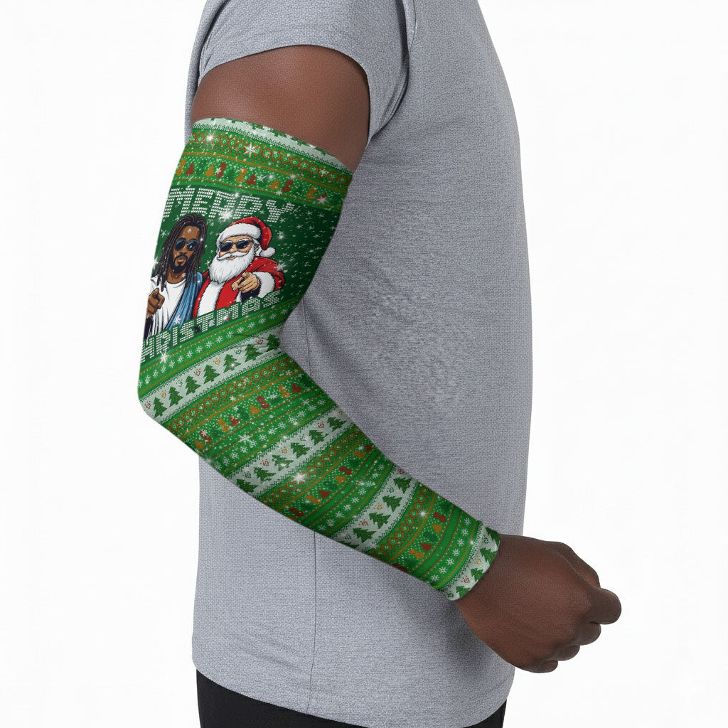 Black Jesus Merry Christmas Arm Sleeves Santa Claus Africa - Religious Faith Holiday