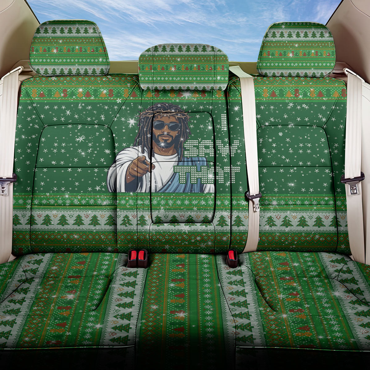 Black Jesus Merry Christmas Back Car Seat Cover Santa Claus Africa - Religious Faith Holiday