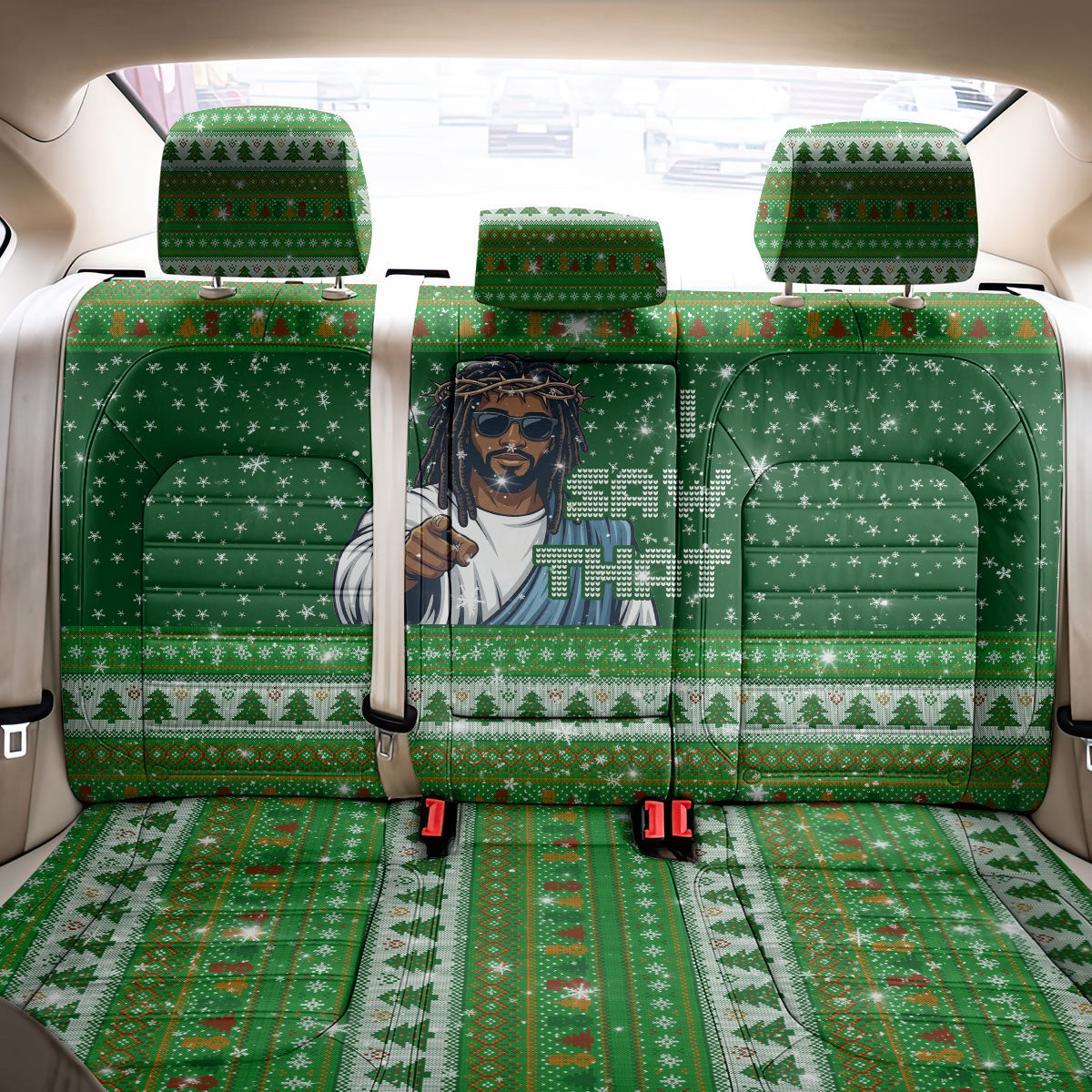 Black Jesus Merry Christmas Back Car Seat Cover Santa Claus Africa - Religious Faith Holiday