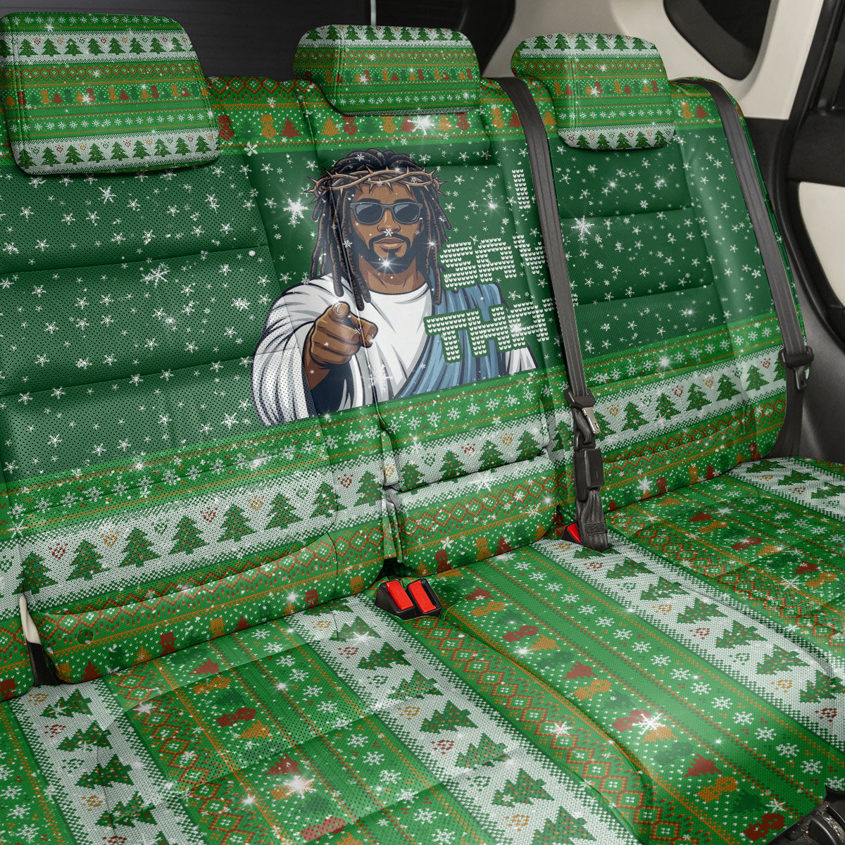 Black Jesus Merry Christmas Back Car Seat Cover Santa Claus Africa - Religious Faith Holiday