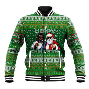 Black Jesus Merry Christmas Baseball Jacket Santa Claus Africa - Religious Faith Holiday