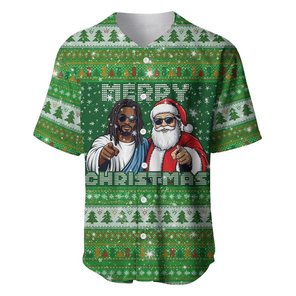 Black Jesus Merry Christmas Baseball Jersey Santa Claus Africa - Religious Faith Holiday