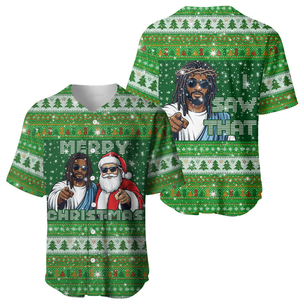 Black Jesus Merry Christmas Baseball Jersey Santa Claus Africa - Religious Faith Holiday