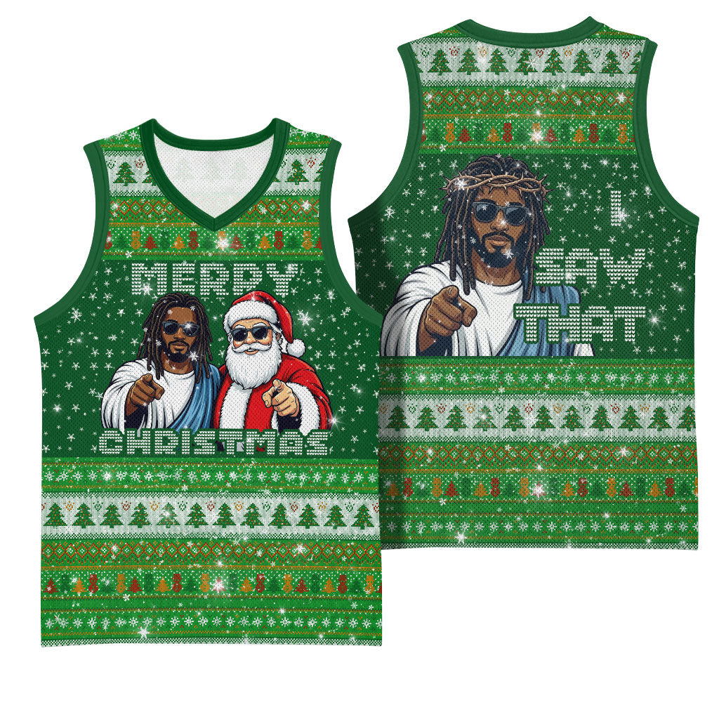 Black Jesus Merry Christmas Basketball Jersey Santa Claus Africa - Religious Faith Holiday