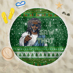 Black Jesus Merry Christmas Beach Blanket Santa Claus Africa - Religious Faith Holiday