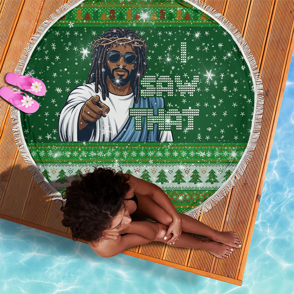 Black Jesus Merry Christmas Beach Blanket Santa Claus Africa - Religious Faith Holiday