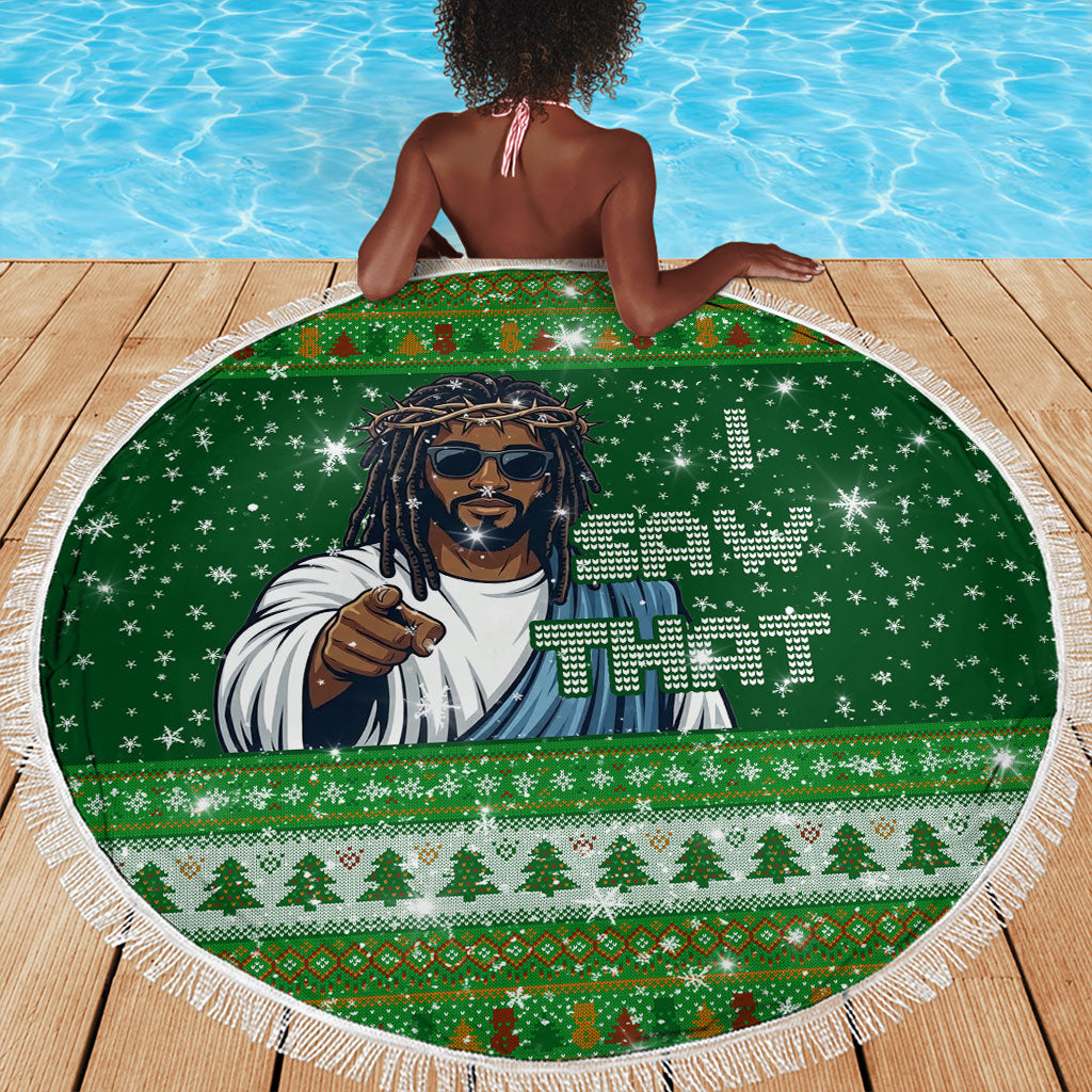 Black Jesus Merry Christmas Beach Blanket Santa Claus Africa - Religious Faith Holiday