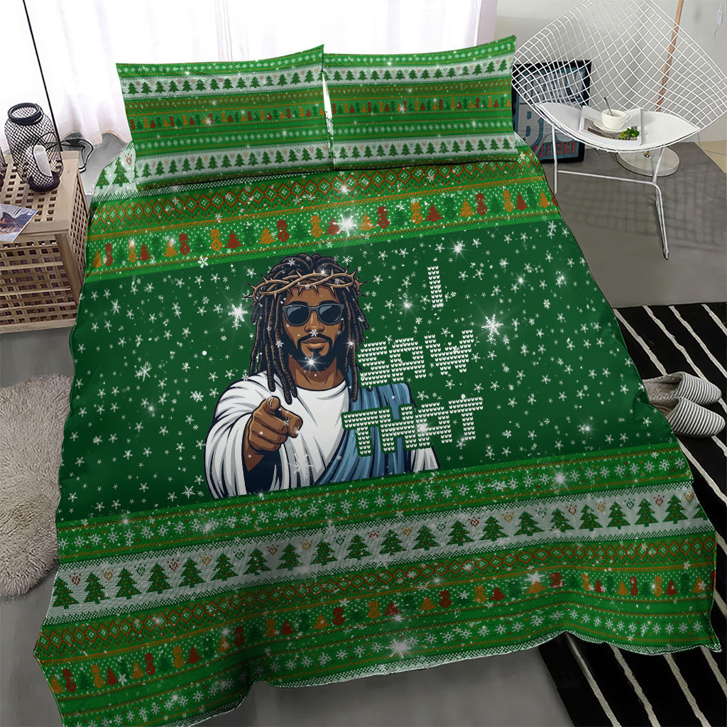 Black Jesus Merry Christmas Bedding Set Santa Claus Africa - Religious Faith Holiday