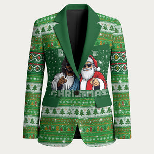 Black Jesus Merry Christmas Blazer Santa Claus Africa - Religious Faith Holiday