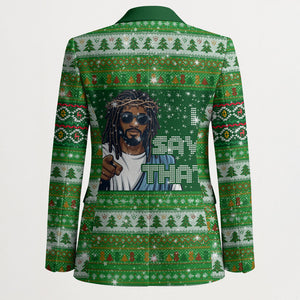 Black Jesus Merry Christmas Blazer Santa Claus Africa - Religious Faith Holiday