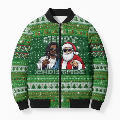 Black Jesus Merry Christmas Bomber Puffer Jacket Santa Claus Africa - Religious Faith Holiday