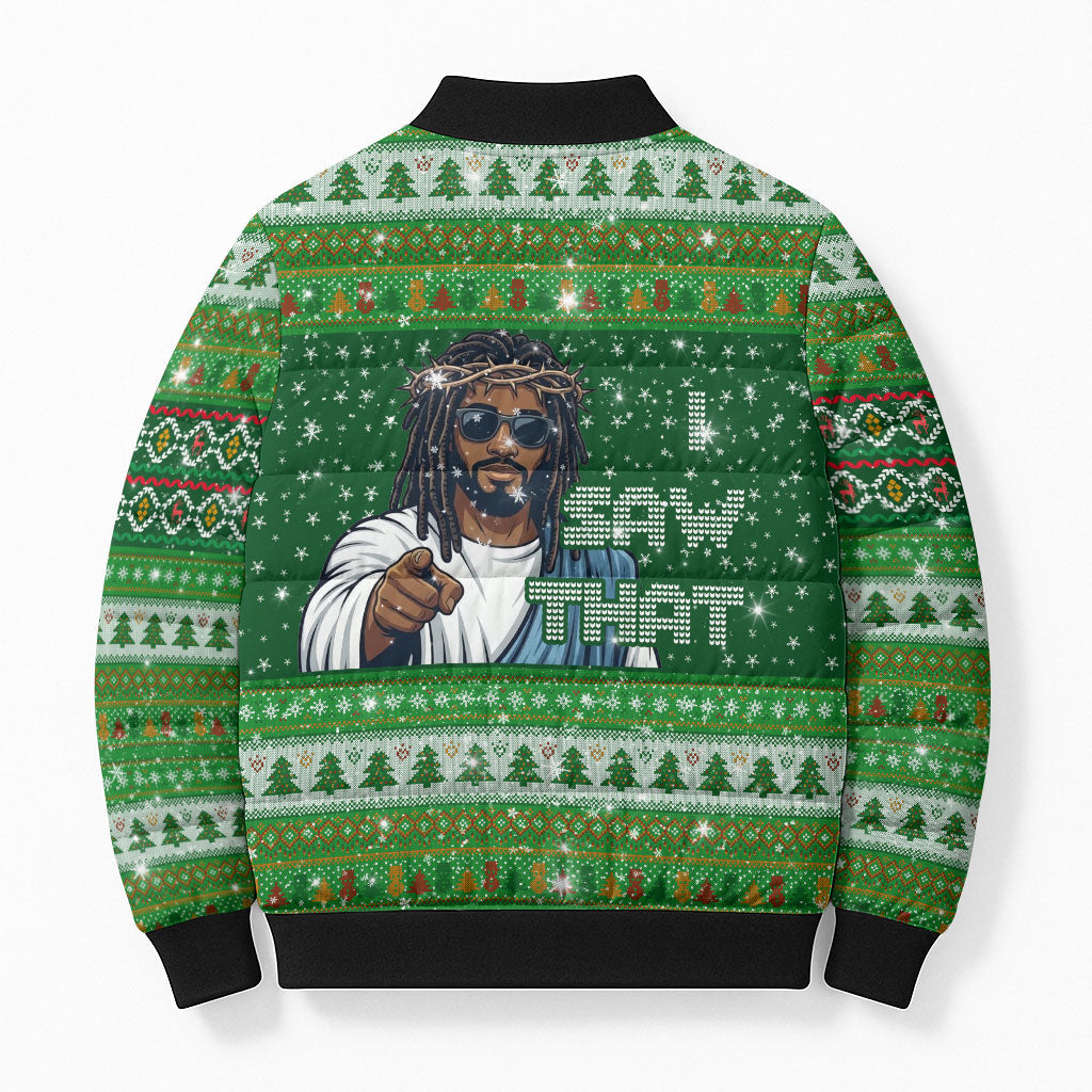 Black Jesus Merry Christmas Bomber Puffer Jacket Santa Claus Africa - Religious Faith Holiday