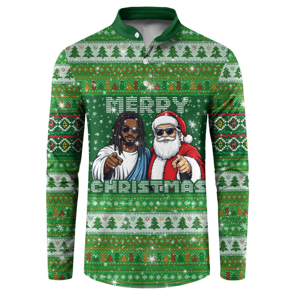 Black Jesus Merry Christmas Button Sweatshirt Santa Claus Africa - Religious Faith Holiday