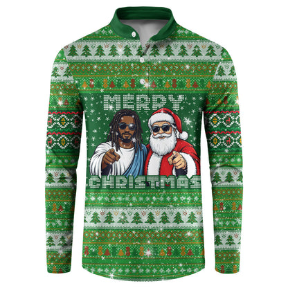Black Jesus Merry Christmas Button Sweatshirt Santa Claus Africa - Religious Faith Holiday