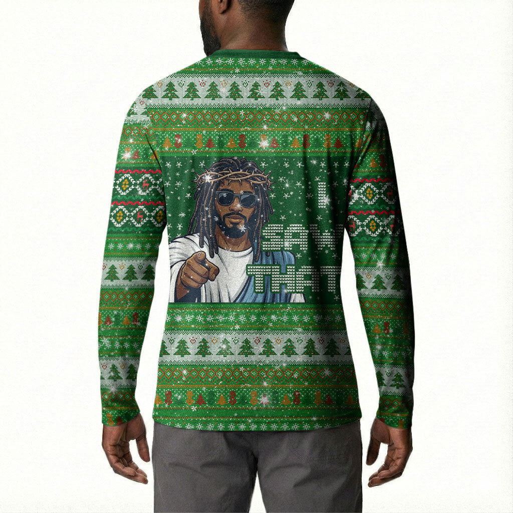Black Jesus Merry Christmas Button Sweatshirt Santa Claus Africa - Religious Faith Holiday