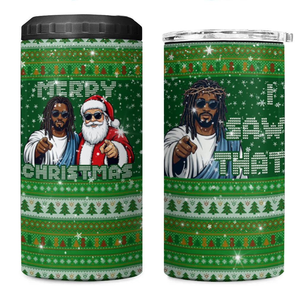 Black Jesus Merry Christmas 4 in 1 Can Cooler Tumbler Santa Claus Africa - Religious Faith Holiday
