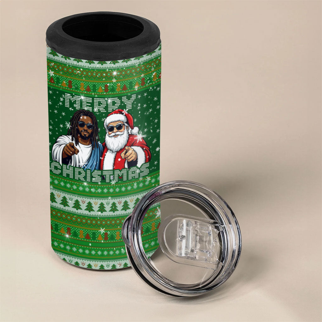 Black Jesus Merry Christmas 4 in 1 Can Cooler Tumbler Santa Claus Africa - Religious Faith Holiday