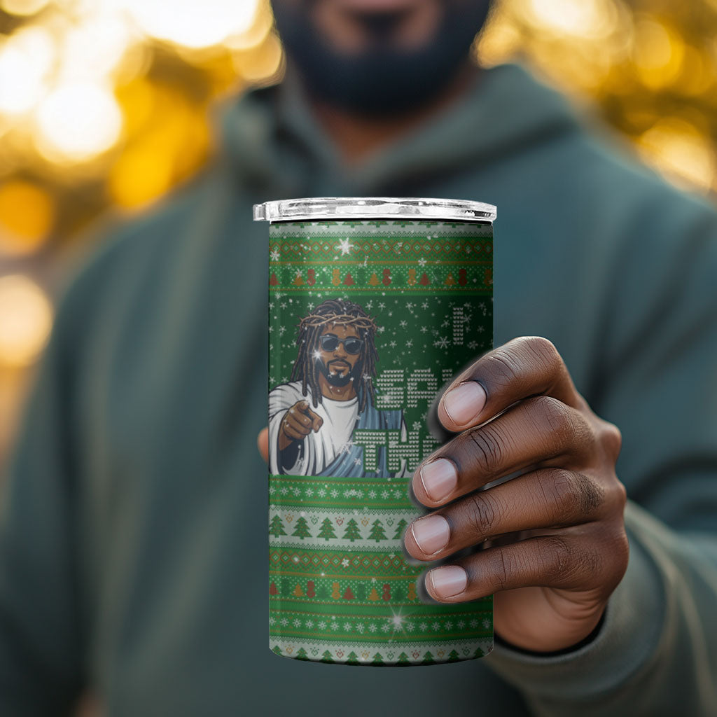 Black Jesus Merry Christmas 4 in 1 Can Cooler Tumbler Santa Claus Africa - Religious Faith Holiday