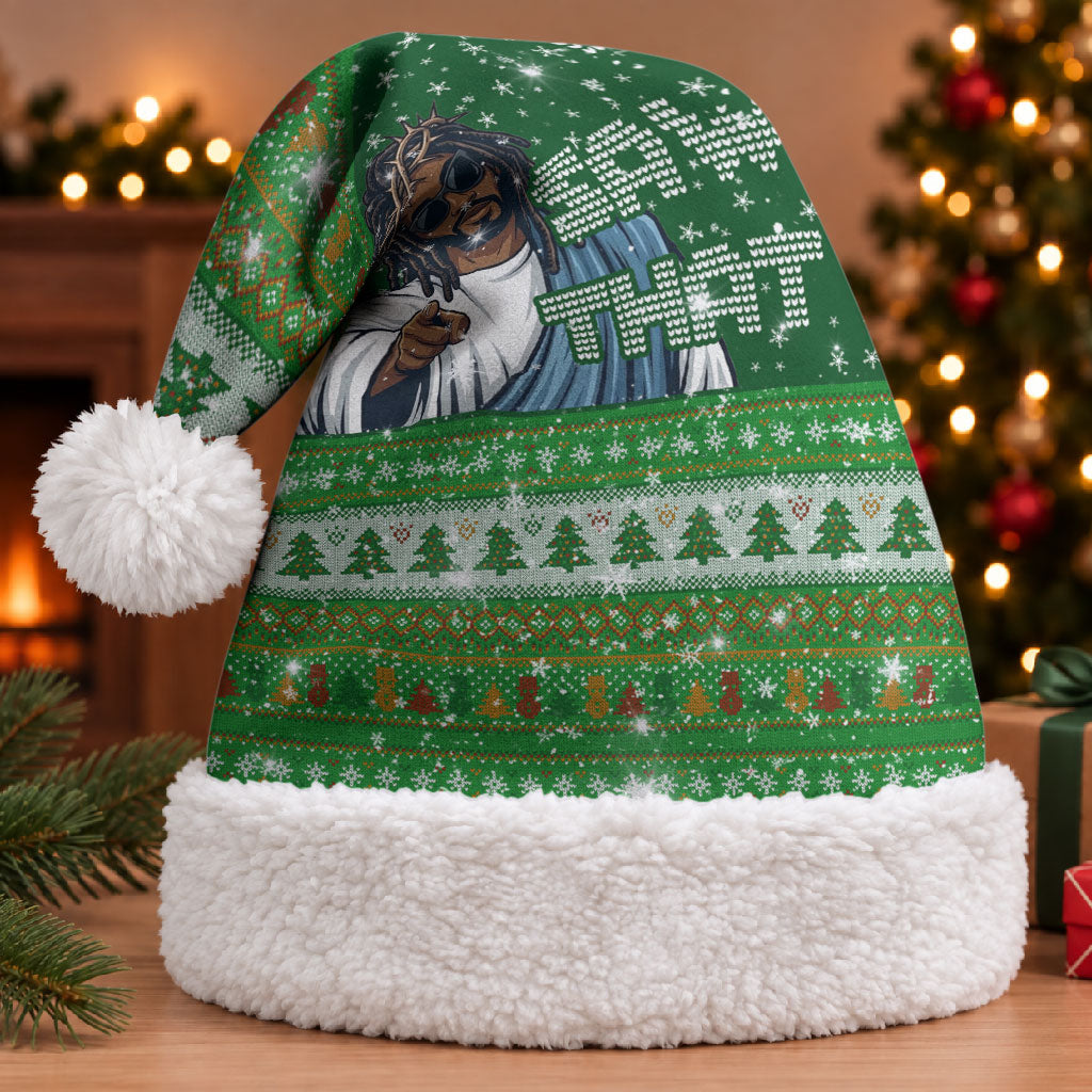 Black Jesus Merry Christmas Santa Hat Santa Claus Africa - Religious Faith Holiday