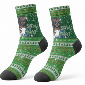 Black Jesus Merry Christmas Crew Socks Santa Claus Africa - Religious Faith Holiday