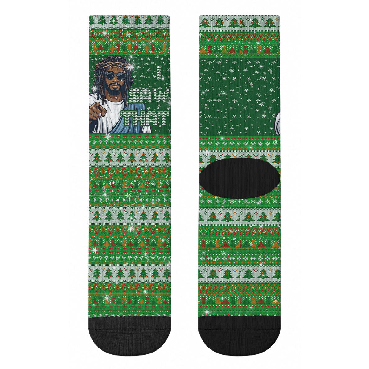 Black Jesus Merry Christmas Crew Socks Santa Claus Africa - Religious Faith Holiday