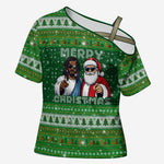 Black Jesus Merry Christmas Cross Shoulder Shirt Santa Claus Africa - Religious Faith Holiday