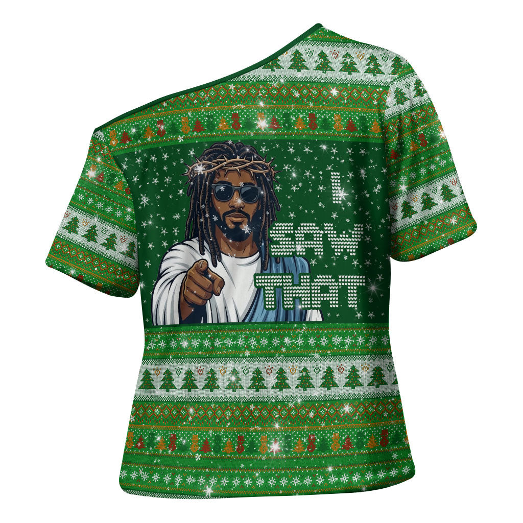 Black Jesus Merry Christmas Cross Shoulder Shirt Santa Claus Africa - Religious Faith Holiday