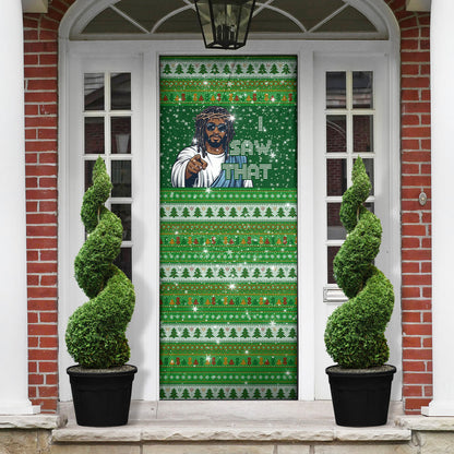 Black Jesus Merry Christmas Door Cover Santa Claus Africa - Religious Faith Holiday