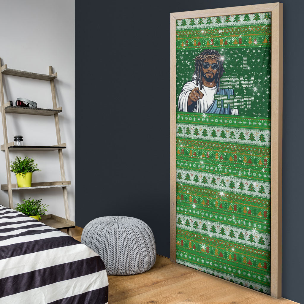 Black Jesus Merry Christmas Door Cover Santa Claus Africa - Religious Faith Holiday