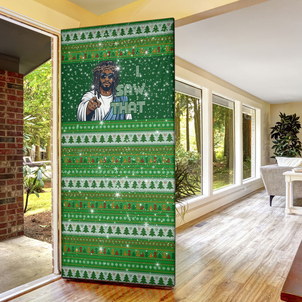 Black Jesus Merry Christmas Door Cover Santa Claus Africa - Religious Faith Holiday
