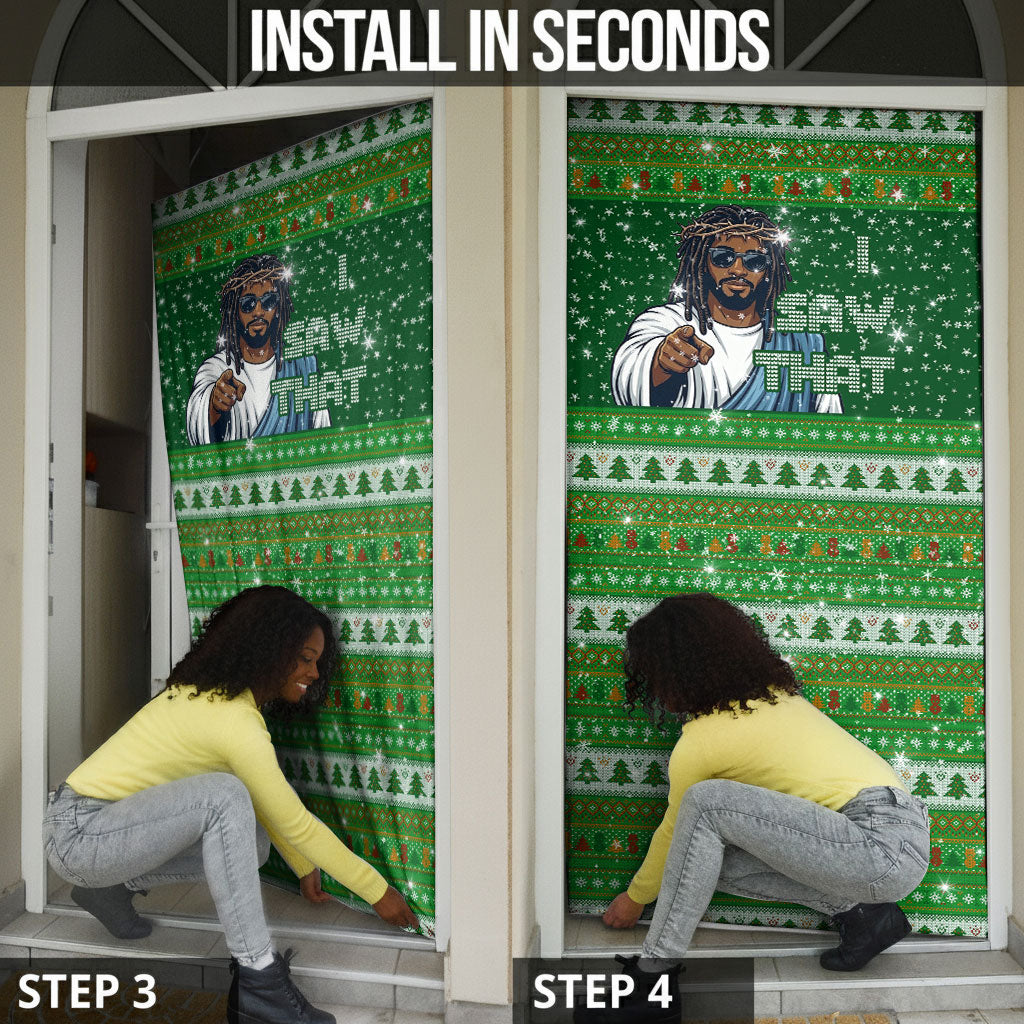 Black Jesus Merry Christmas Door Cover Santa Claus Africa - Religious Faith Holiday