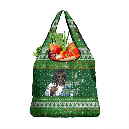 Black Jesus Merry Christmas Grocery Bag Santa Claus Africa - Religious Faith Holiday