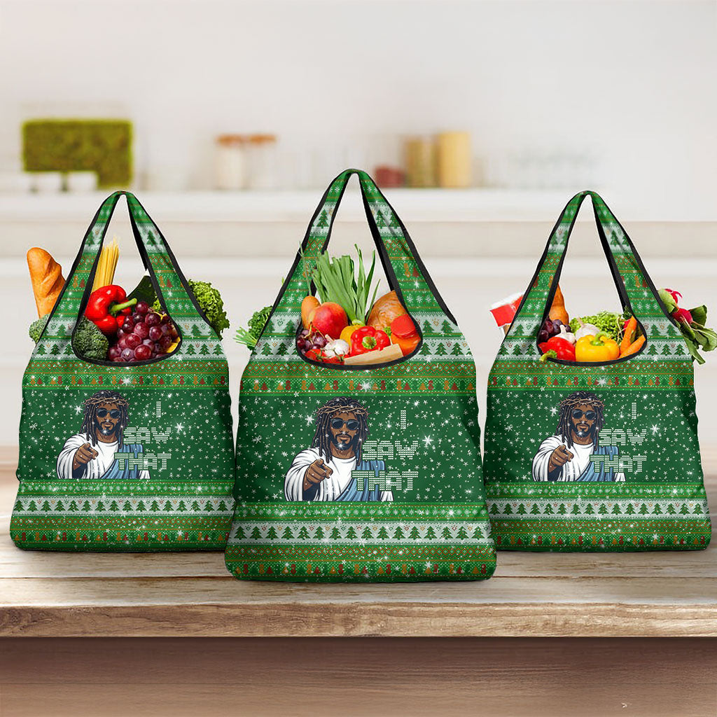 Black Jesus Merry Christmas Grocery Bag Santa Claus Africa - Religious Faith Holiday