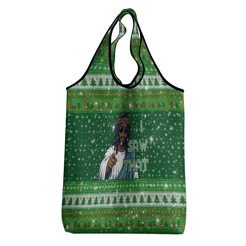 Black Jesus Merry Christmas Grocery Bag Santa Claus Africa - Religious Faith Holiday