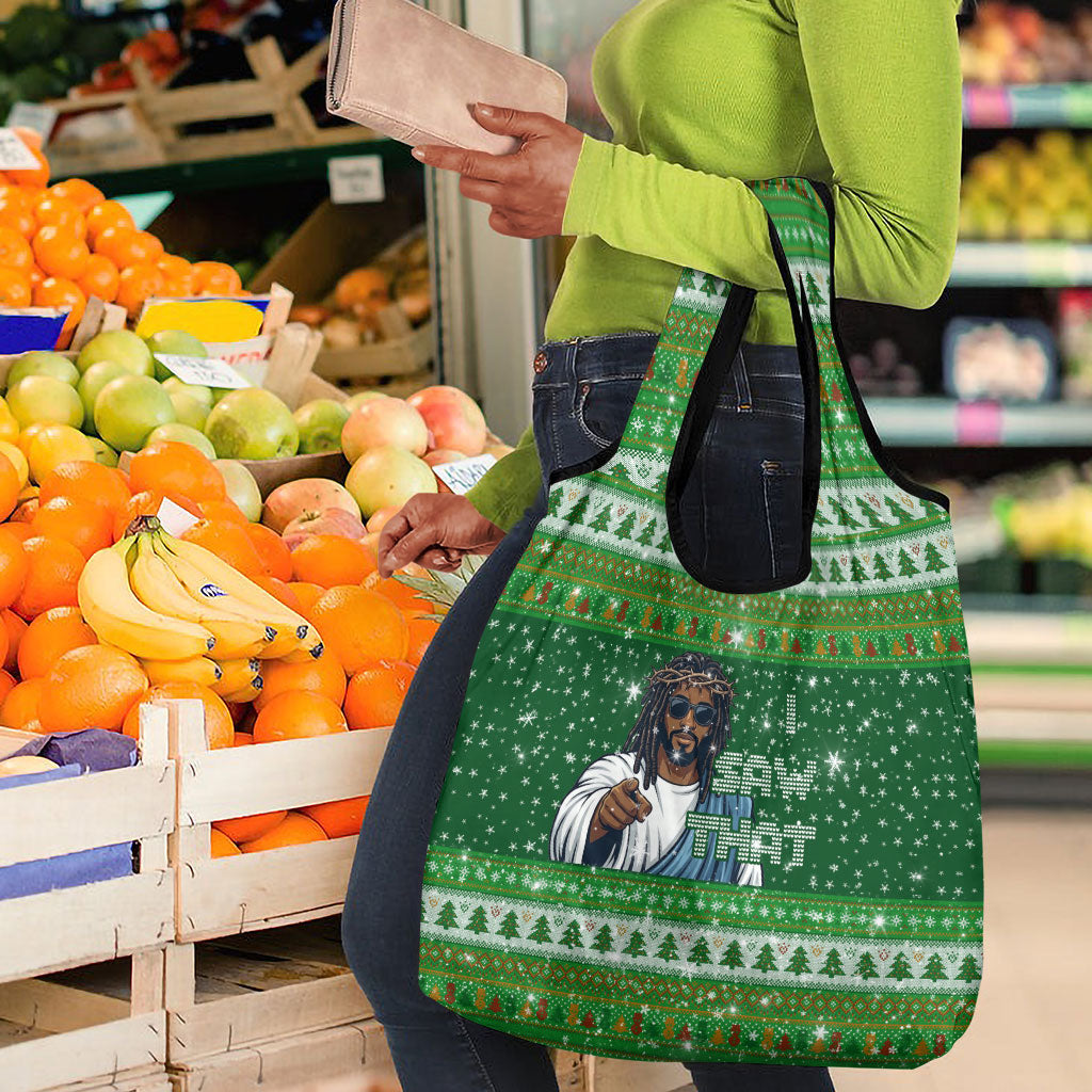 Black Jesus Merry Christmas Grocery Bag Santa Claus Africa - Religious Faith Holiday