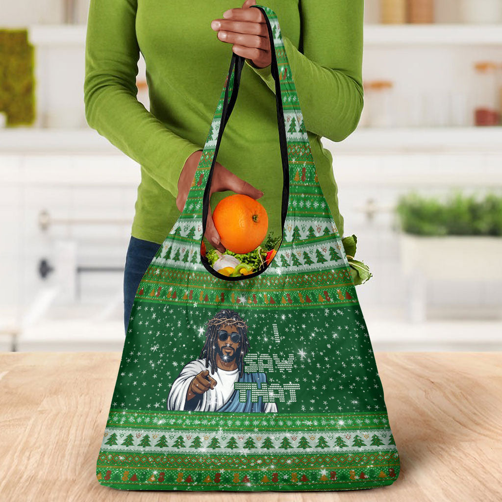 Black Jesus Merry Christmas Grocery Bag Santa Claus Africa - Religious Faith Holiday