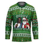 Black Jesus Merry Christmas Hockey Jersey Santa Claus Africa - Religious Faith Holiday