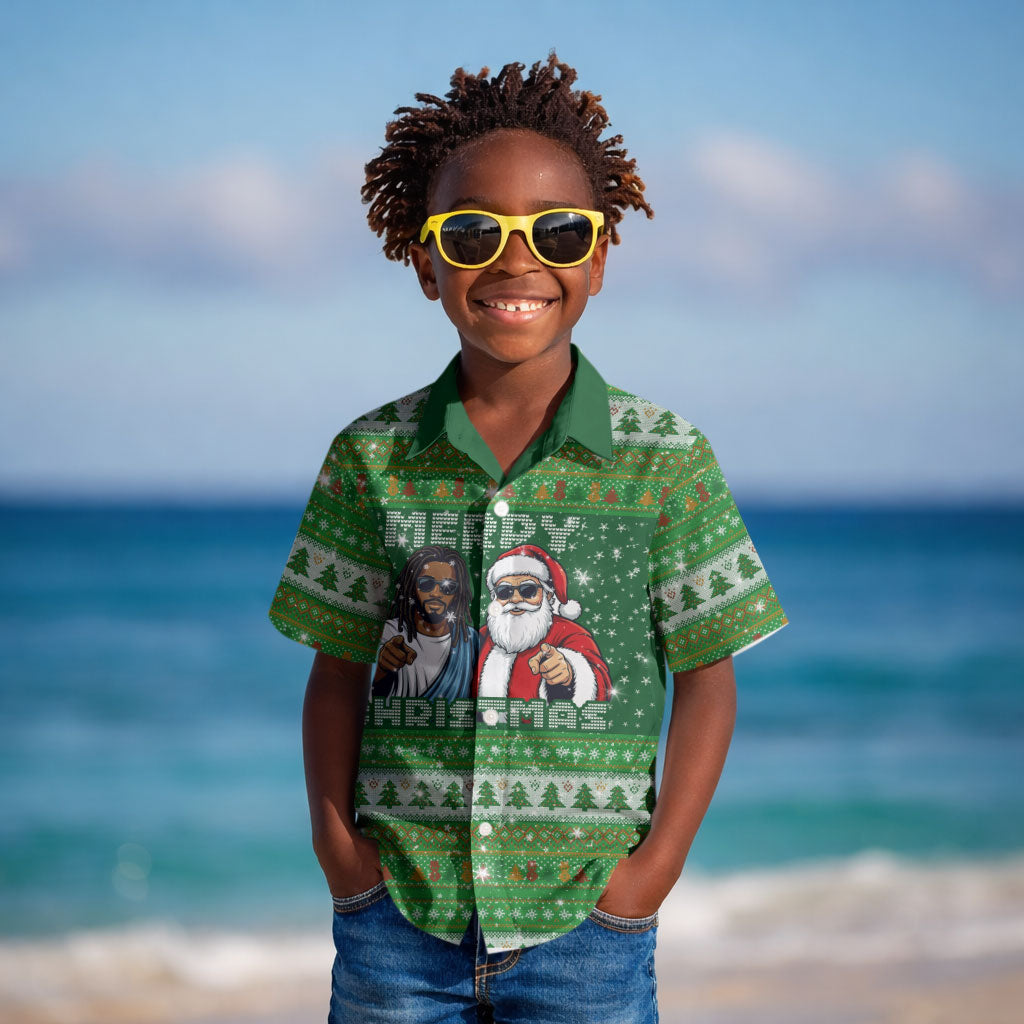 Black Jesus Merry Christmas Kid Hawaiian Shirt Santa Claus Africa - Religious Faith Holiday