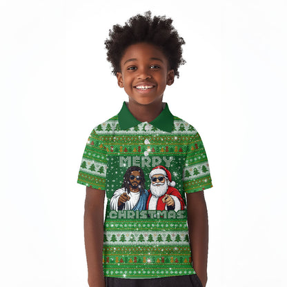 Black Jesus Merry Christmas Kid Polo Shirt Santa Claus Africa - Religious Faith Holiday