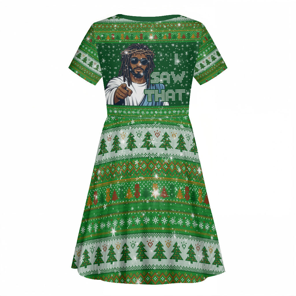 Black Jesus Merry Christmas Kid Short Sleeve Dress Santa Claus Africa - Religious Faith Holiday