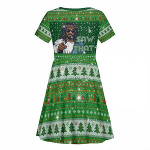Black Jesus Merry Christmas Kid Short Sleeve Dress Santa Claus Africa - Religious Faith Holiday