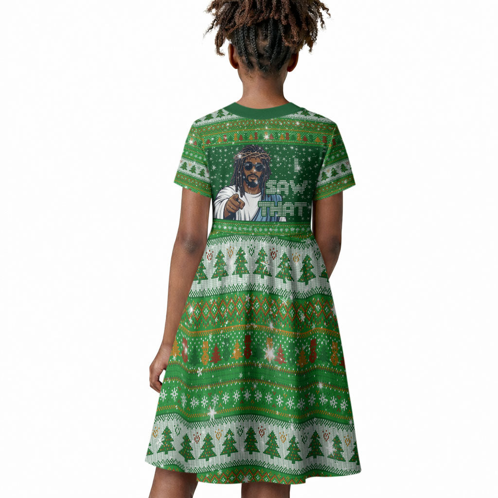 Black Jesus Merry Christmas Kid Short Sleeve Dress Santa Claus Africa - Religious Faith Holiday