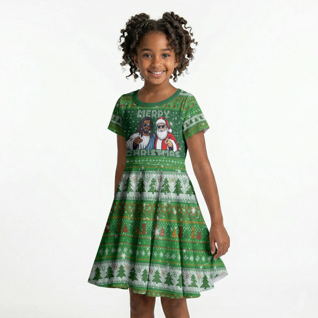Black Jesus Merry Christmas Kid Short Sleeve Dress Santa Claus Africa - Religious Faith Holiday