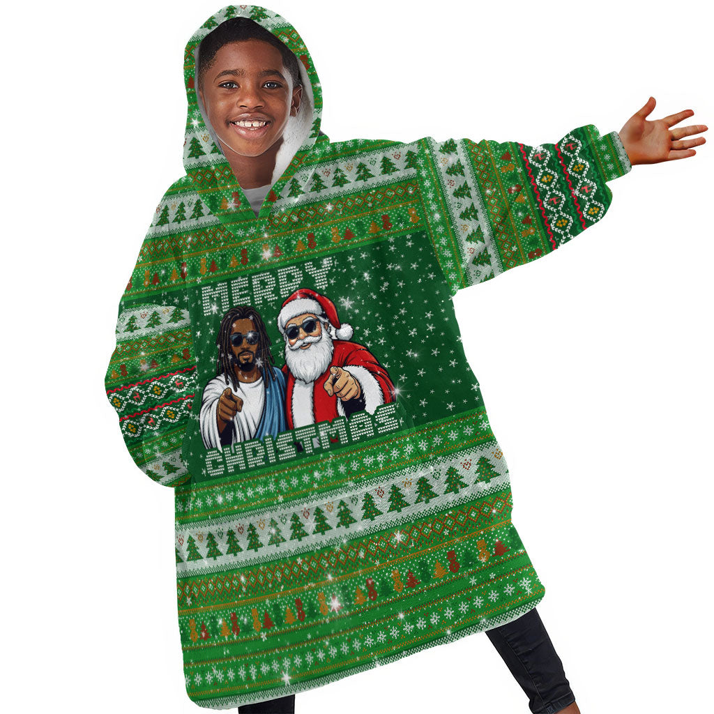 Black Jesus Merry Christmas Kid Wearable Blanket Hoodie Santa Claus Africa - Religious Faith Holiday